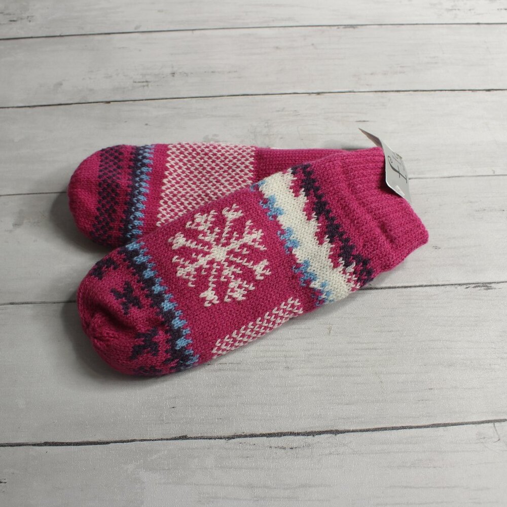 Fiore Women's Mittens One Size Pink Sweater Knit Snowflake Fleece Lined
